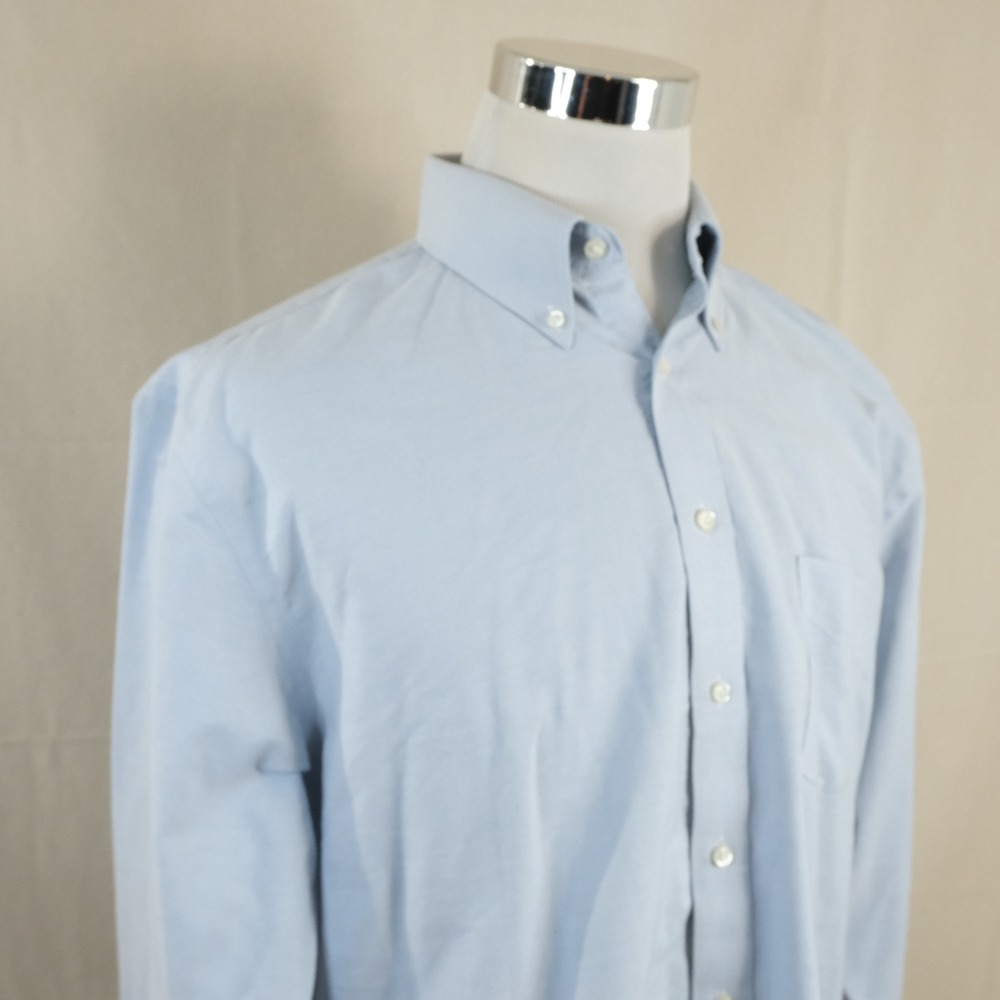 Stafford 17 32/33 Regular Fit Oxford Dress Shirt Blue Wrinkle Free Travel Mens